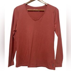 Eddie Bauer Long Sleeve V-Neck T-Shirt Women’s Size M Athlesiure Outdoor Salmon